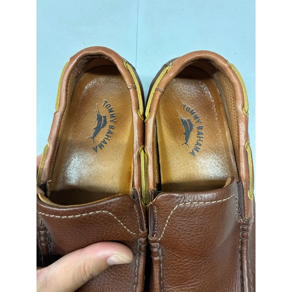 Tommy Bahama Rum Cay Slip On Loafers Mens 9.5 Brown Leather Driving Shoes Mocs